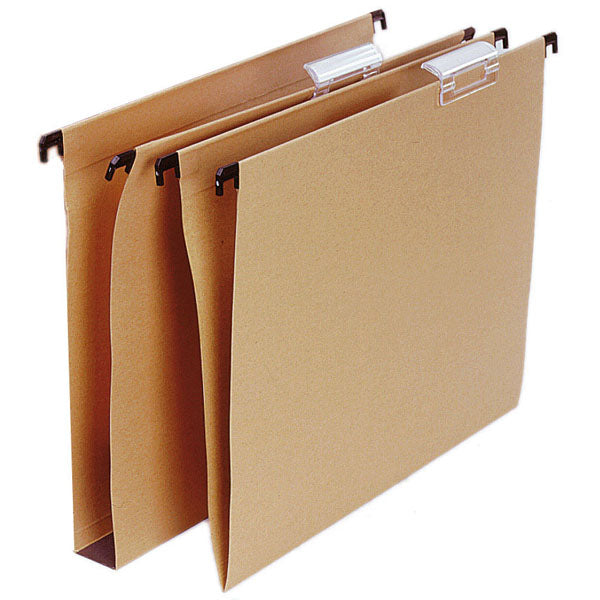 CAJA 25 CARPETAS COLGANTES VISOR SUPERIOR CRISTAL FOLIO FONDO V KRAFT BICOLOR