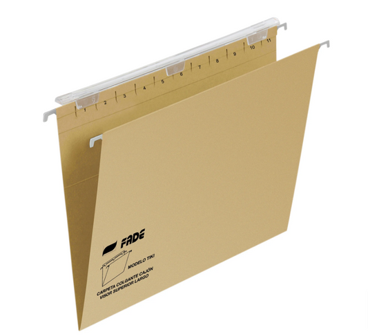 CAJA 25 CARPETAS COLGANTES VISOR SUPERIOR CRISTAL A4 FONDO V KRAFT BICOLOR